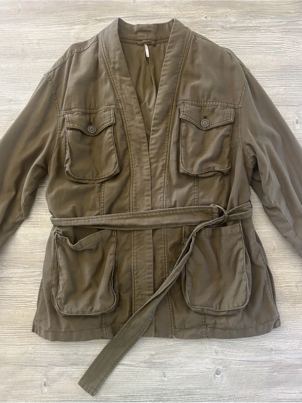 Free People In Our Nature Belted Utility Cargo Wrap Jacket Army Green Medium